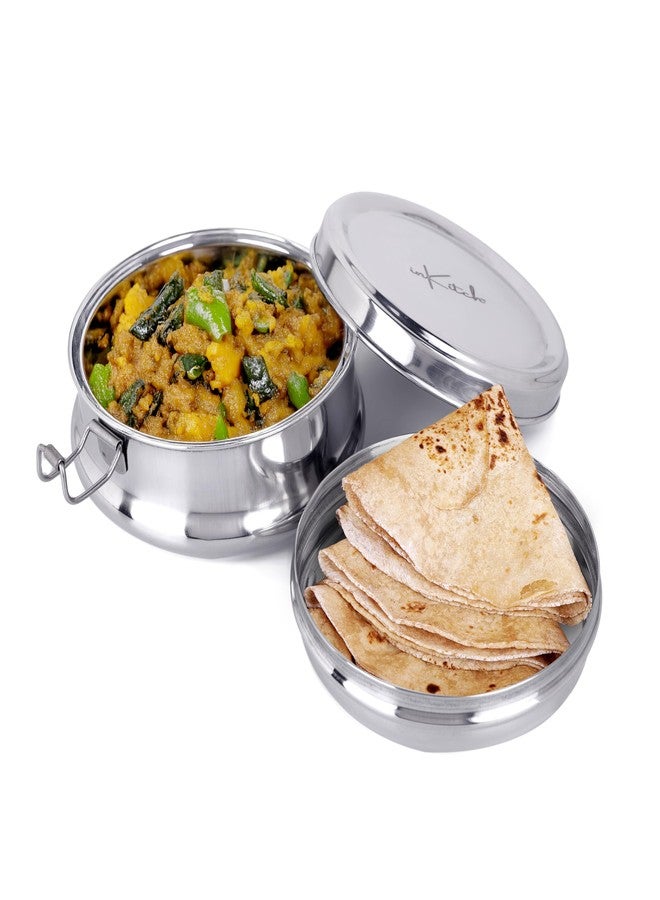 inKitch Steel Tiffin Box for Office Lunch Box for Office Women and Men | Tiffin with Steel Separator Plate and Locking Clip | Durable Lunch Container, 10.5 cm Dia 300ml (Silver) - Image 5